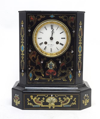 Lot 765 - A 19th Century inlaid ebonised mantel clock.