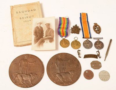 Lot 1015 - Two brothers WW1 medal groups with commemoration plaques