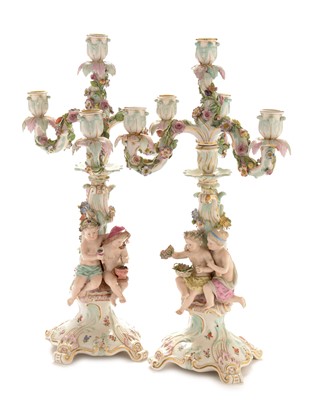 Lot 542 - Pair Meissen candelabra