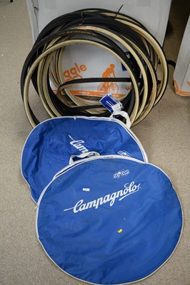Lot 722 - Road bike tyres; and two Campagnolo wheel bags.