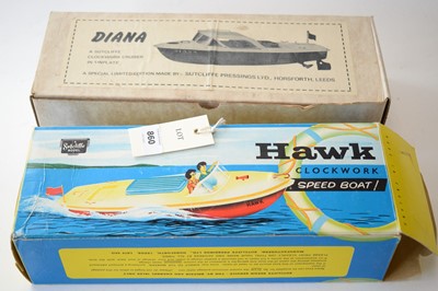 Lot 860 - Sutcliffe tinplate clockwork model boats.