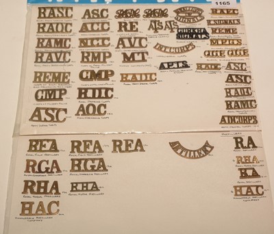 Lot 1165 - A collection of metal Corps and Artillery shoulder titles.