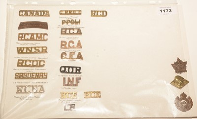 Lot 1173 - A collection of 18 Canadian shoulder titles.
