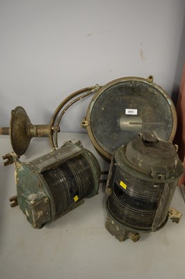 Lot 293 - Brass ship's lamp and two ship's lamps