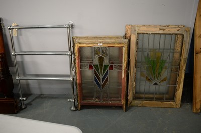 Lot 98 - Various Art Deco leaded glass windows and a chromed towel rail