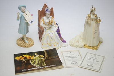 Lot 280 - Royal Doulton models of Queen Elizabeth II, and The Queen Mother.