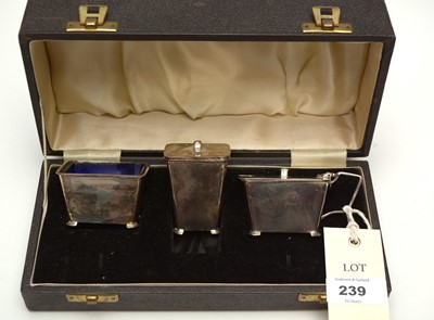 Lot 239 - Silver Art Deco three-piece condiment set.