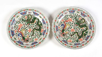 Lot 425 - Pair of reproduction Chinese famille verte chargers