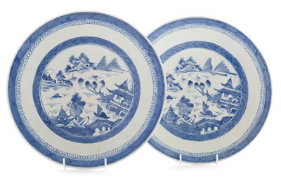 Lot 469 - Pair Chinese blue and white chargers