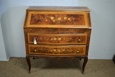 Lot 73 - 20th C walnut and inlaid bureau.
