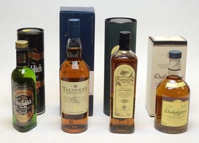 Lot 582 - Dalwhinnie, Talisker, Bushmills and Glenfiddich Whisky.