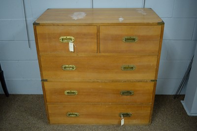Lot 111 - 20th C maple campaign style chest of drawers.