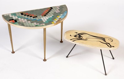 Lot 834 - A mid 20th C semi-circular occasional/side table; and an oval occasional table.