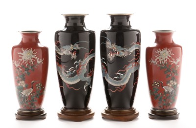 Lot 495 - 2 pairs of Japanese cloisonne vases