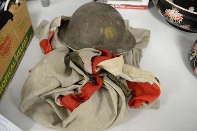Lot 406 - English stitch Royal Ensign Flag; and an ARP Warden's helmet.