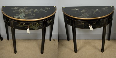 Lot 131 - Pair of 20th Century demi lune side tables.