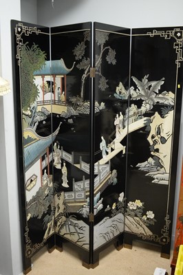 Lot 150 - 20th C four-fold dressing screen.
