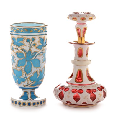Lot 574 - Bohemian overlay scent bottle and a vase.