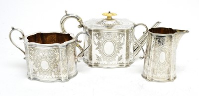 Lot 158 - A Victorian silver three-piece tea service.