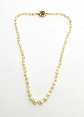 Lot 105 - A single row pearl necklace.