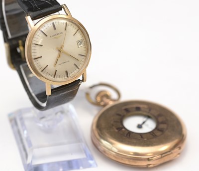 Lot 240 - Longines wristwatch; and a half hunter pocket watch.
