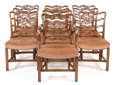 Lot 912 - Set of ten George III style mahogany ladderback dining chairs