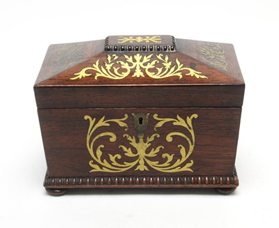 Lot 788 - A Regency brass inlaid rosewood tea caddy.