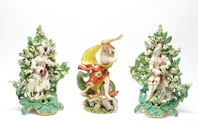 Lot 479 - Pair of Derby candlestick figures; Samson figure Neptune