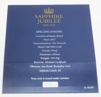 Lot 26 - A Sapphire Jubilee gold £10 proof 5oz coin