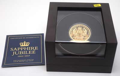 Lot 26 - A Sapphire Jubilee gold £10 proof 5oz coin