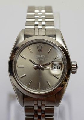 Lot 123 - A ladies steel cased Rolex Oyster Perpetual Date wristwatch