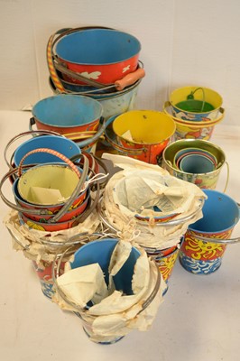 Lot 432 - Qty of vintage seaside buckets; butter churn; etc.
