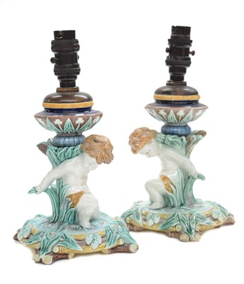 Lot 536 - Pair Wedgwood Majolica lamp bases