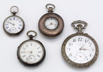 Lot 303 - Plated cased Goliath pocket watch; and three other watches, various.
