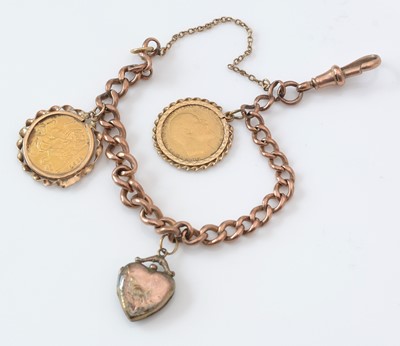 Lot 271 - 9ct. yellow gold curb link charm bracelet.