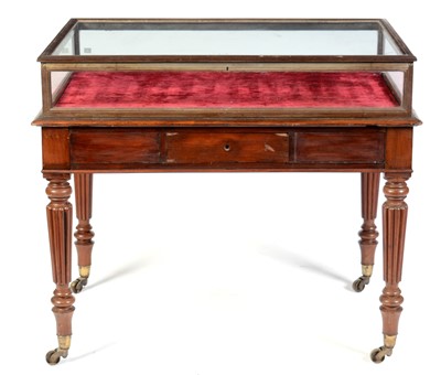 Lot 672 - An early Victorian display cabinet, on an earlier base, stamped Gillows