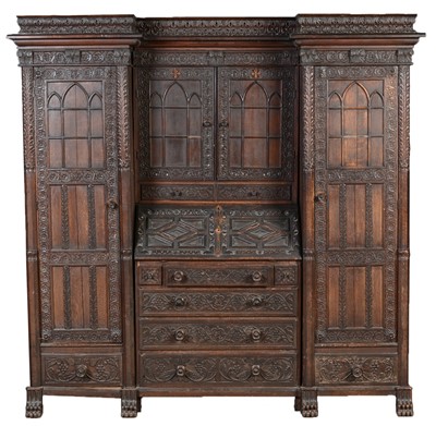 Lot 641 - Victorian oak bureau bookcase / wardrobe