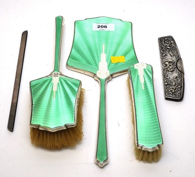 Lot 206 - Silver enamel and other dressing table items
