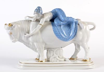 Lot 722 - Art Deco figure of Europa and the Bull by Carl Nacke, circa 1920