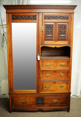 Lot 94 - A late Victorian walnut wardrobe