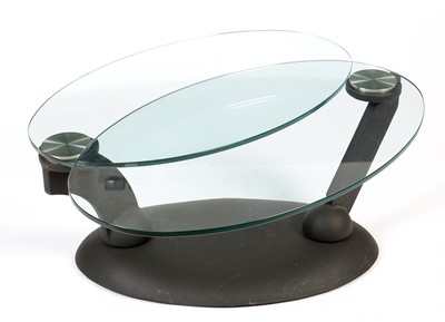 Lot 841 - Naos, Made in Italy: a plate-glass and black painted metal adjustable coffee table.