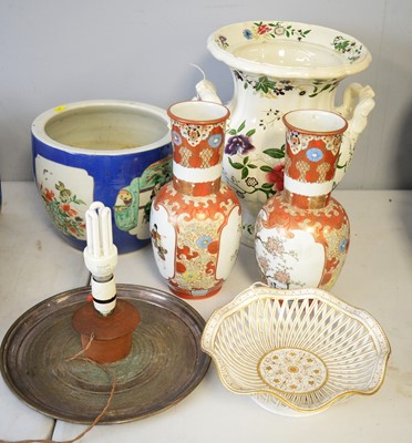Lot 297 - Pair of Kutani vases; Pirkenhammer dish; Jardiniere; and a  vase