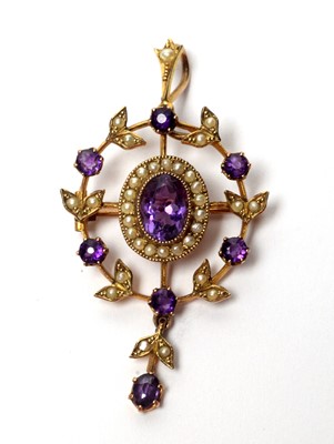 Lot 46 - Edwardian-style amethyst and pearl pendant/brooch