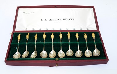 Lot 195 - An Elizabeth II silver ‘The Queen’s Beasts’ spoon set