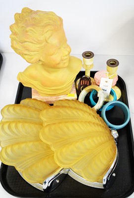 Lot 364 - A pair of Art Deco wall sconces, a bust of a girl and other Art Deco items.