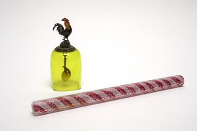Lot 545 - Green glass bell; cut cane ruler