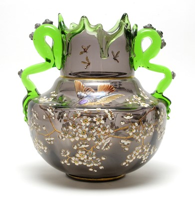 Lot 549 - French enamelled glass vase in Galle style