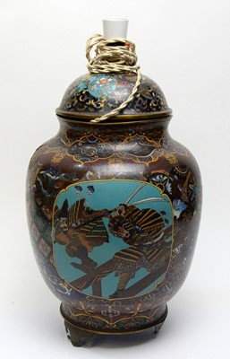 Lot 474 - Japanese cloisonne vase and cover as a lamp