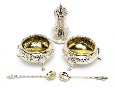 Lot 138 - A pair of Victorian table salts and pepperette