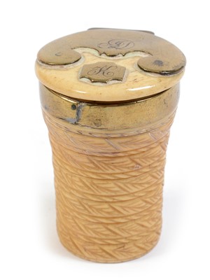 Lot 215 - A mid 18th C. Scottish brass-mounted and carved ivory snuff mull.